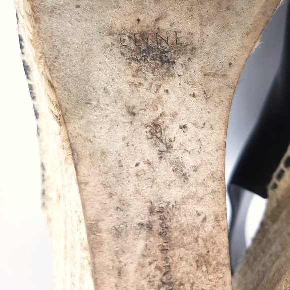 CELINE Wedge Espadrilles Black Leather Front Zip SZ 39 - Picture 8 of 10